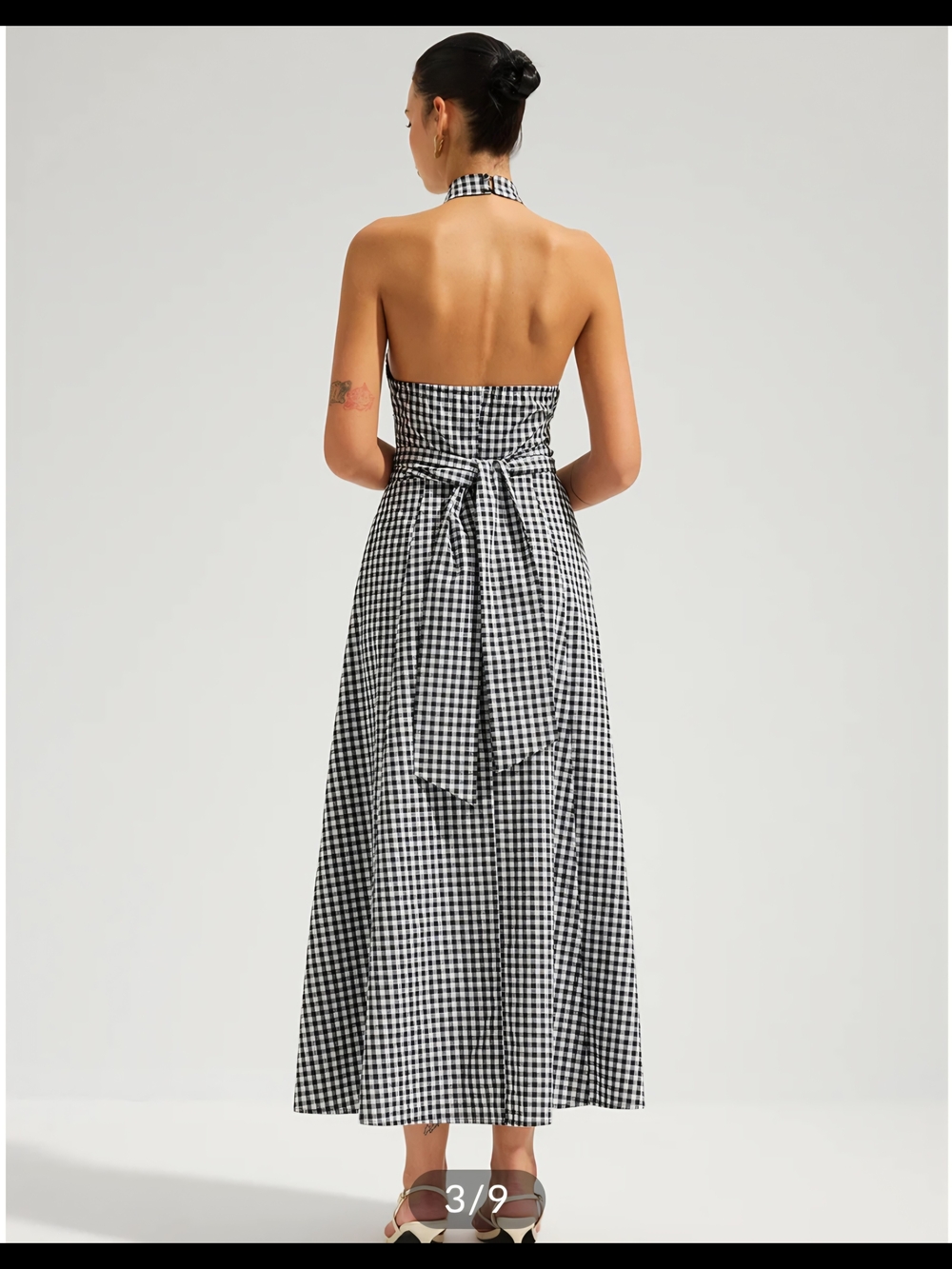 Gingham Halter Cotton Maxi Dress In White And Black - Picture 4 of 5